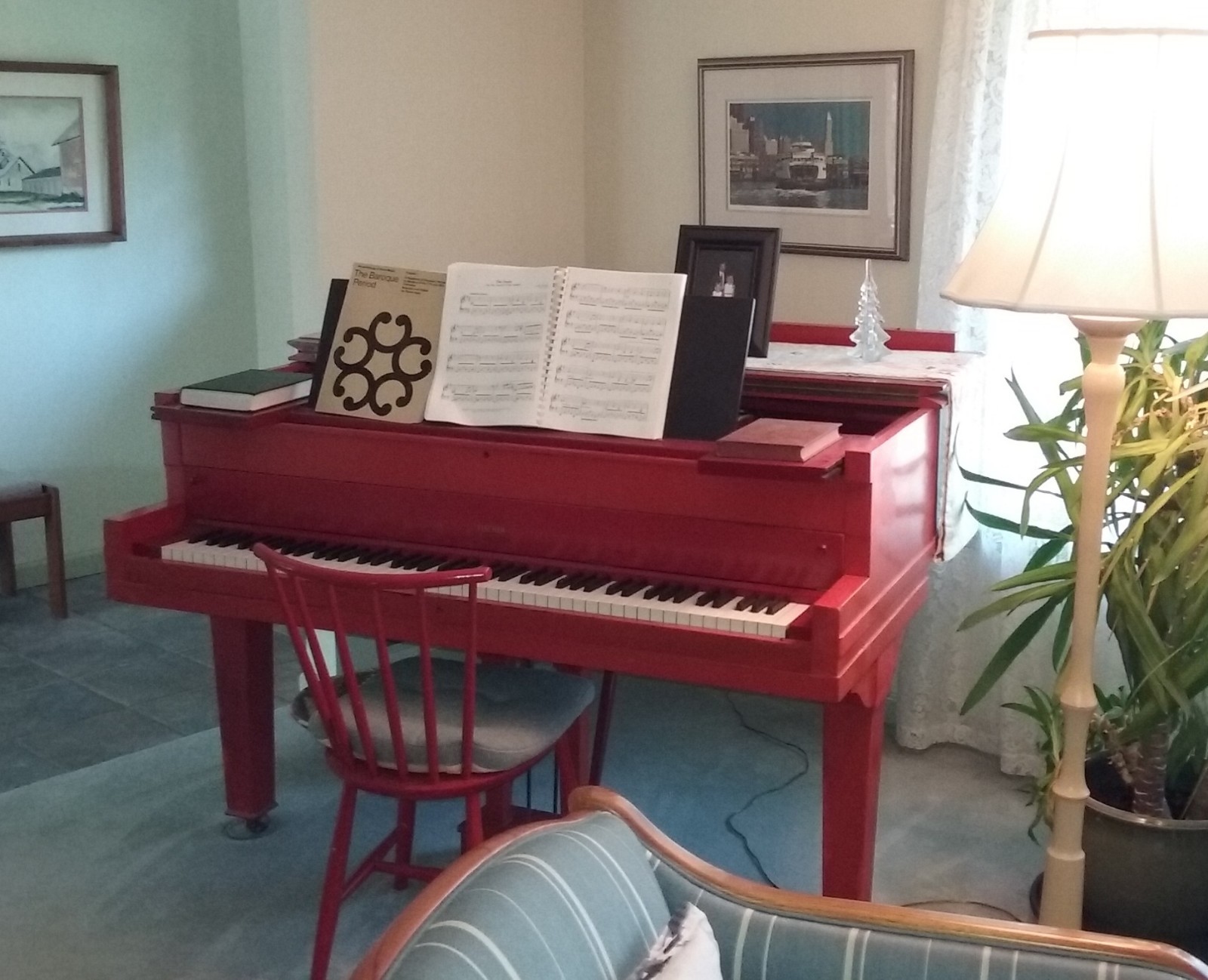 Vintage 1920 Fischer Baby Grand Piano Chinese Red * Pickup Only * (no shipping)