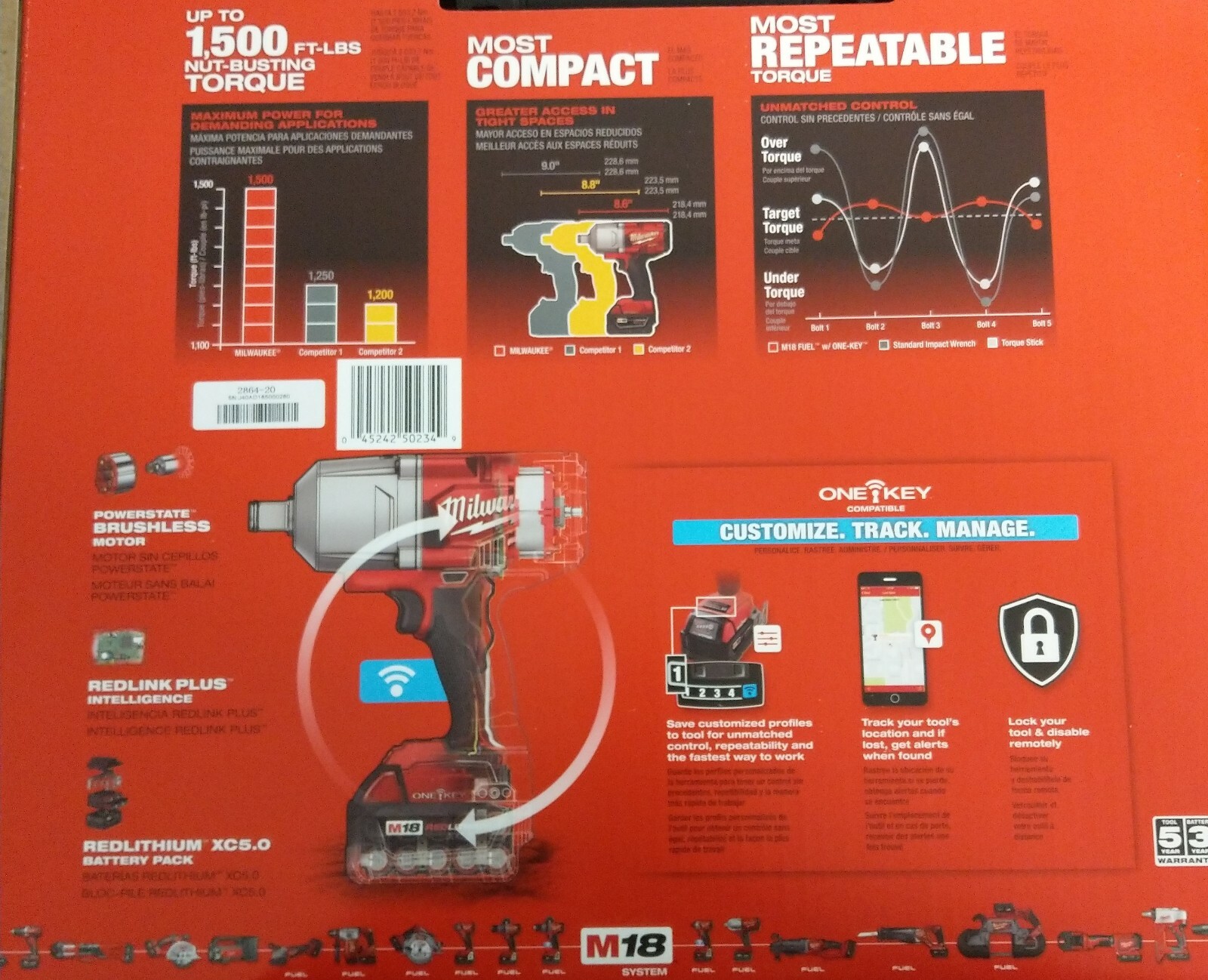 NEW Milwaukee 2864-22 M18 FUEL w/ONE-KEY High Torque 3/4