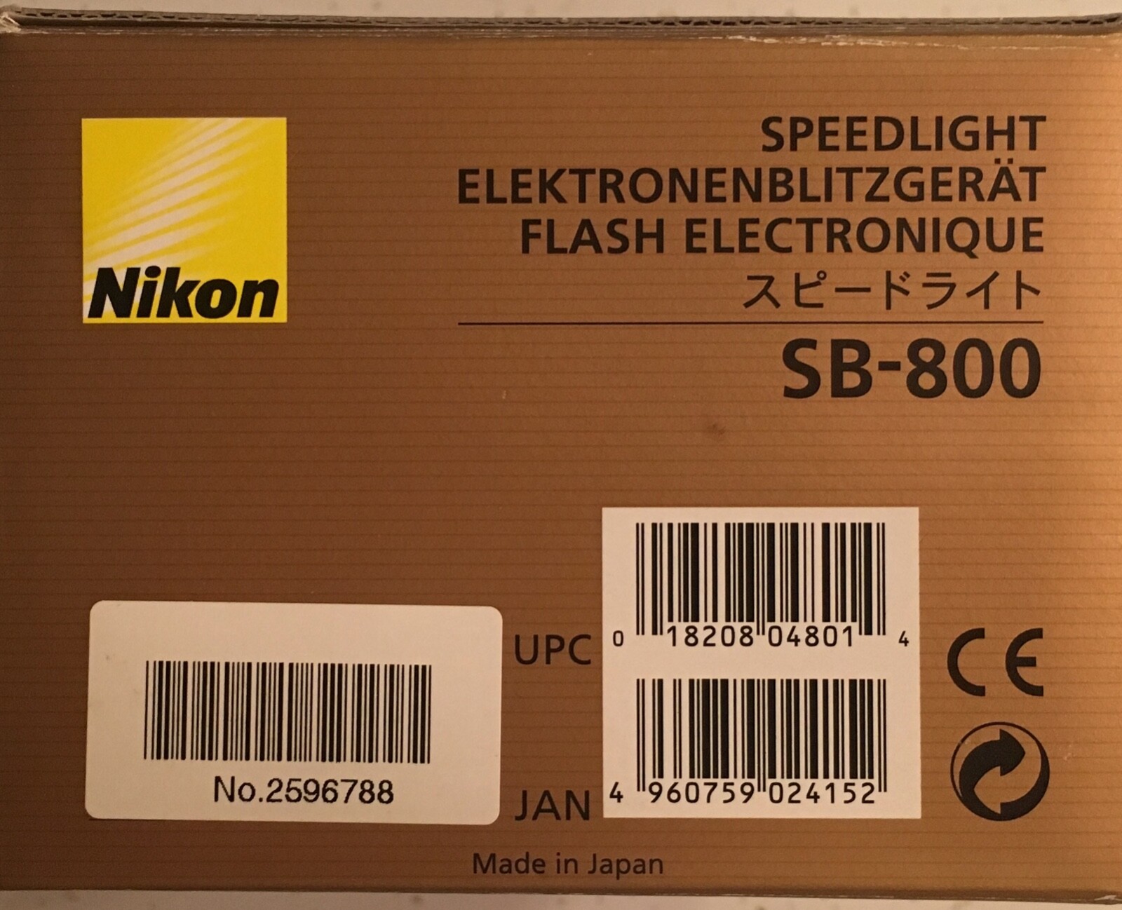 Nikon SB 800 Speedlight Flash,  Box and paperwork only.. No Flash included