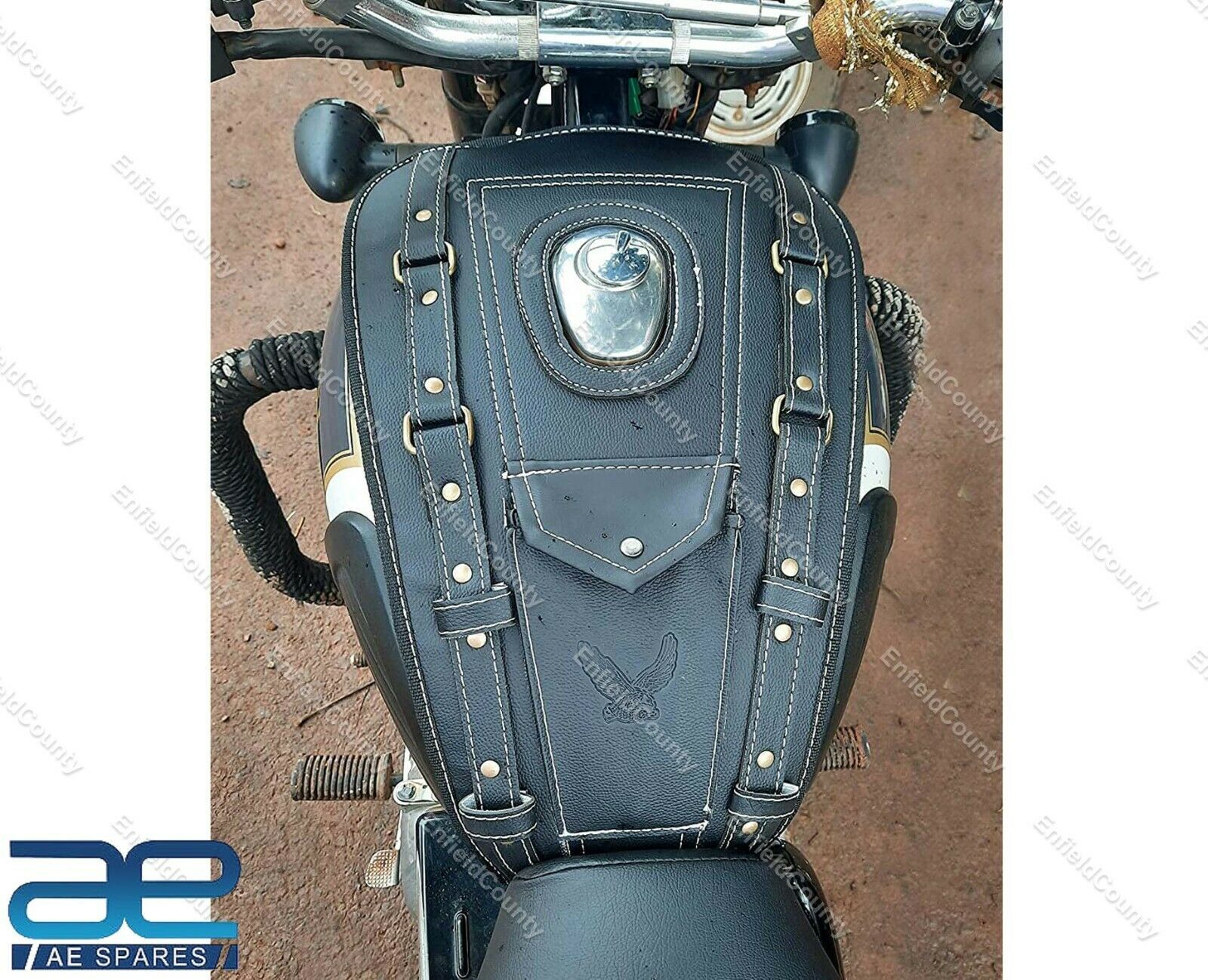 Tank Cover Faux Leather Black For Royal Enfield Bullet Classic 350 500 