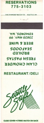 Vintage Seattle Style Restaurant Matchbook Cover EDMONDS WA