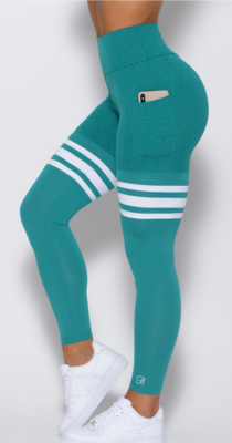 NWT BOMBSHELL SPORTSWEAR POCKET THIGH HIGH RISE LEGGING L LAGOON HEATHERED  GREEN