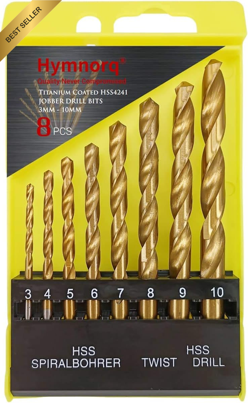 Metric Titanium Coated HSS Twist Drill Bit Set of 8Pcs, 3Mm 4Mm 5Mm 6Mm 7Mm 8Mm
