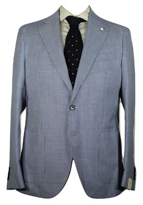 LBM 1911   Navy Puppytooth Wool/Linen Blazer, Size 38, Made in Italy