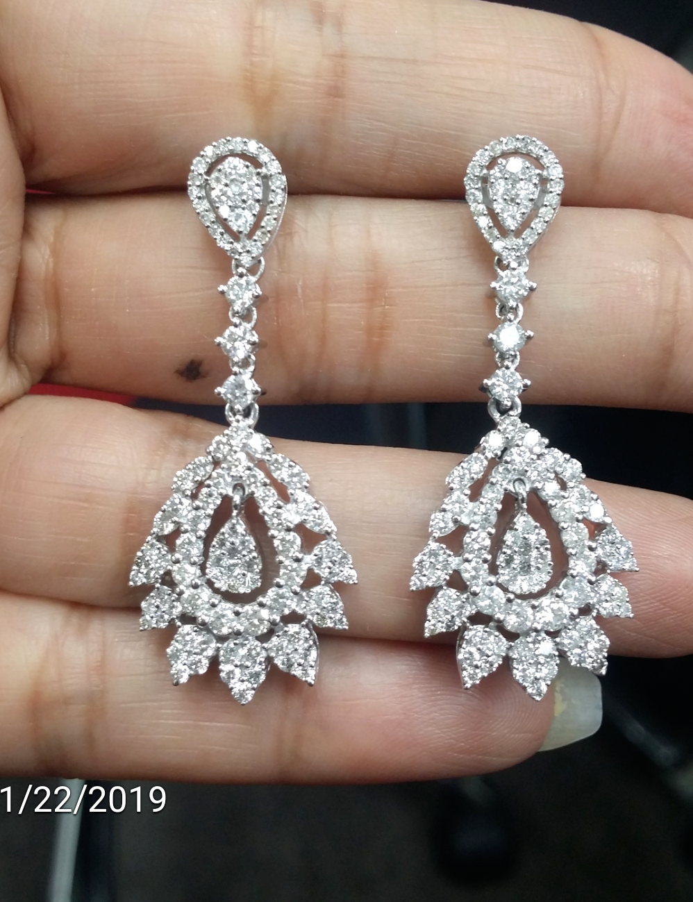 Pre-owned Handmade Deal 3.50ct Natural Round Diamond Hanging Chandeliers Earrings In 14k Gold In White