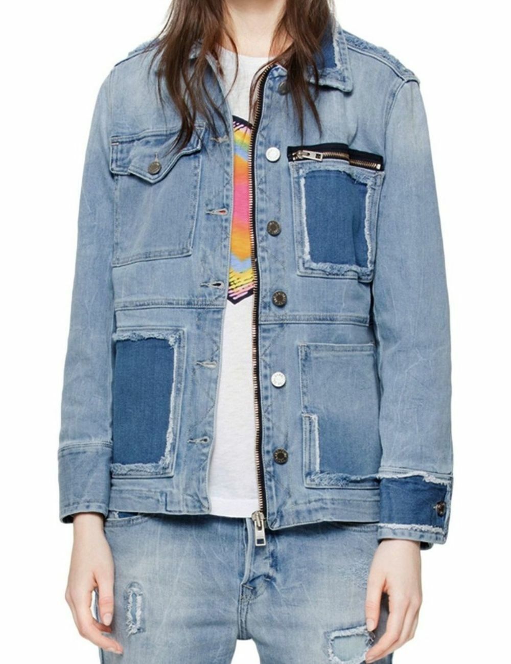 NWOT ZADIG & VOLTAIRE Blue Denim Kick Destroy Zip Jacket XS NWOT ZADIG & VOLTAIRE Blue Denim Kick Destroy Zip Jacket XS