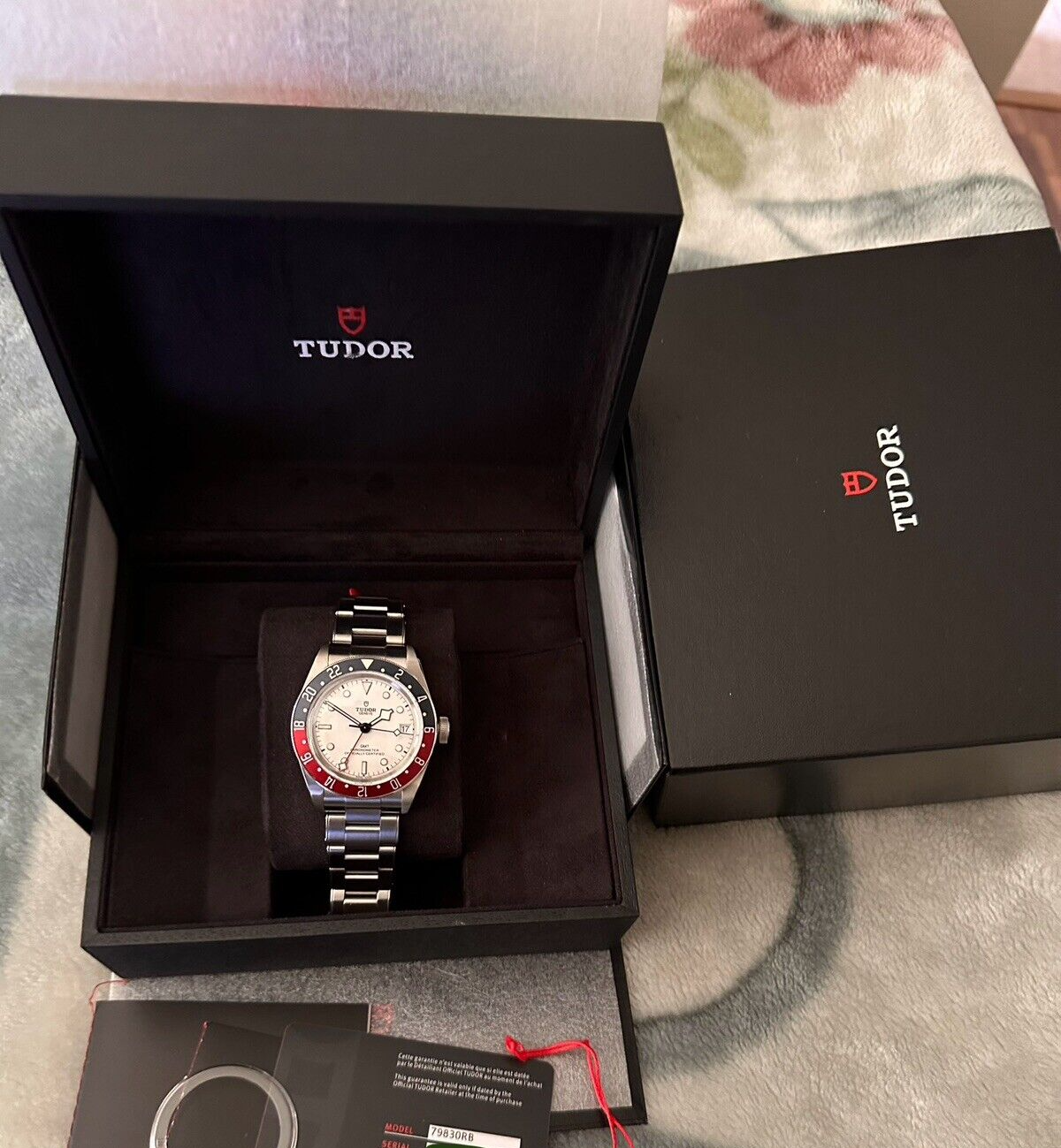 Pre-owned Tudor Black Bay Gmt 79830rb Opaline Dial Steel Watch Silver White