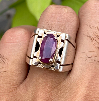 Natural Certified Purplish Ruby Stone Ring From Afghanistan Real