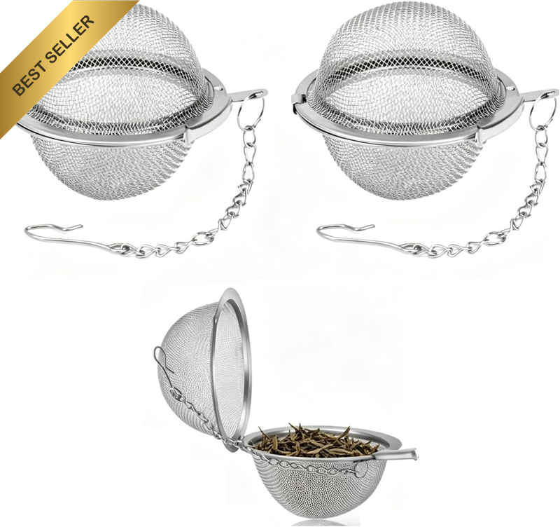 Stainless Steel Tea Strainer for Loose Leaf Tea, 3 Pack | Fine Mesh, with Hook,