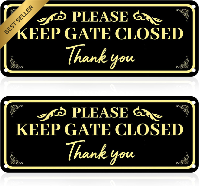 2PCS Please Keep Gate Closed Sign, Waterproof Aluminum Gate Signs, 9.8×3.5In Ver