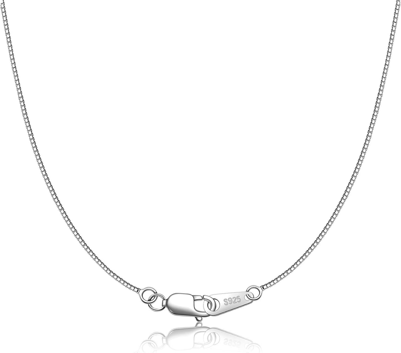 925 Sterling Silver Chain Necklace for Women 0.8Mm Box Chain, Italian Necklace C