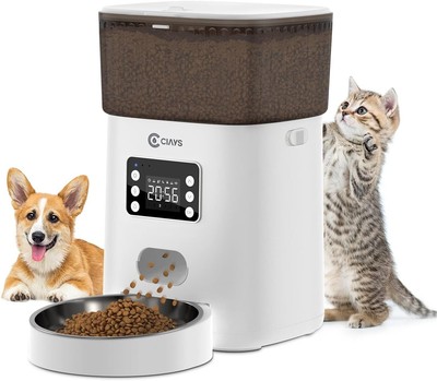 Ciays Automatic Cat Feeders 4L Cat Food Dispenser Up to 20 Portions White