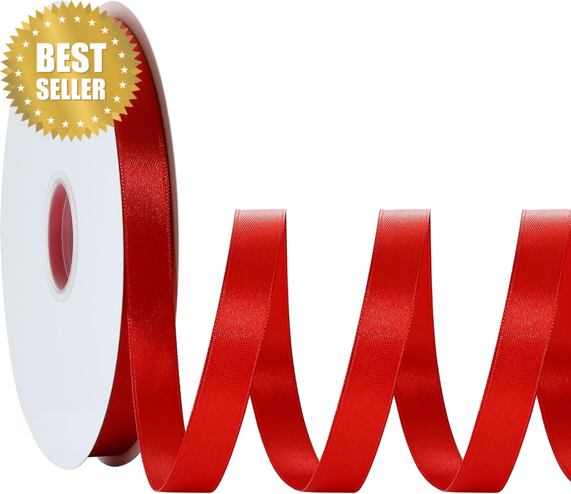 Double Face Red Satin Ribbon 5/8 Inch X 100 Yards Polyester Red Ribbons for Gift