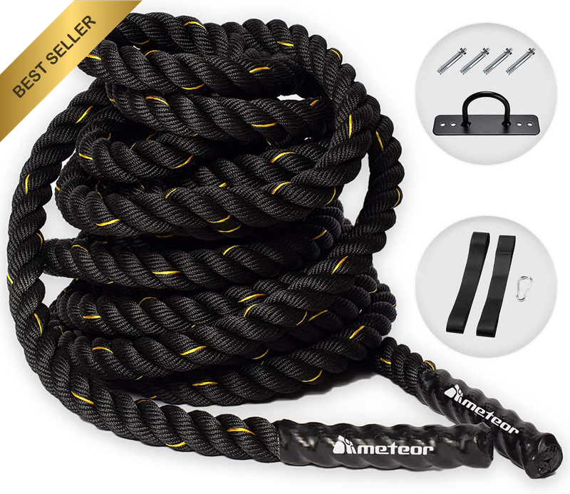 Meteor Battle Rope 38mm Heavy Exercise Rope 9/12/15M with Anchor for Training
