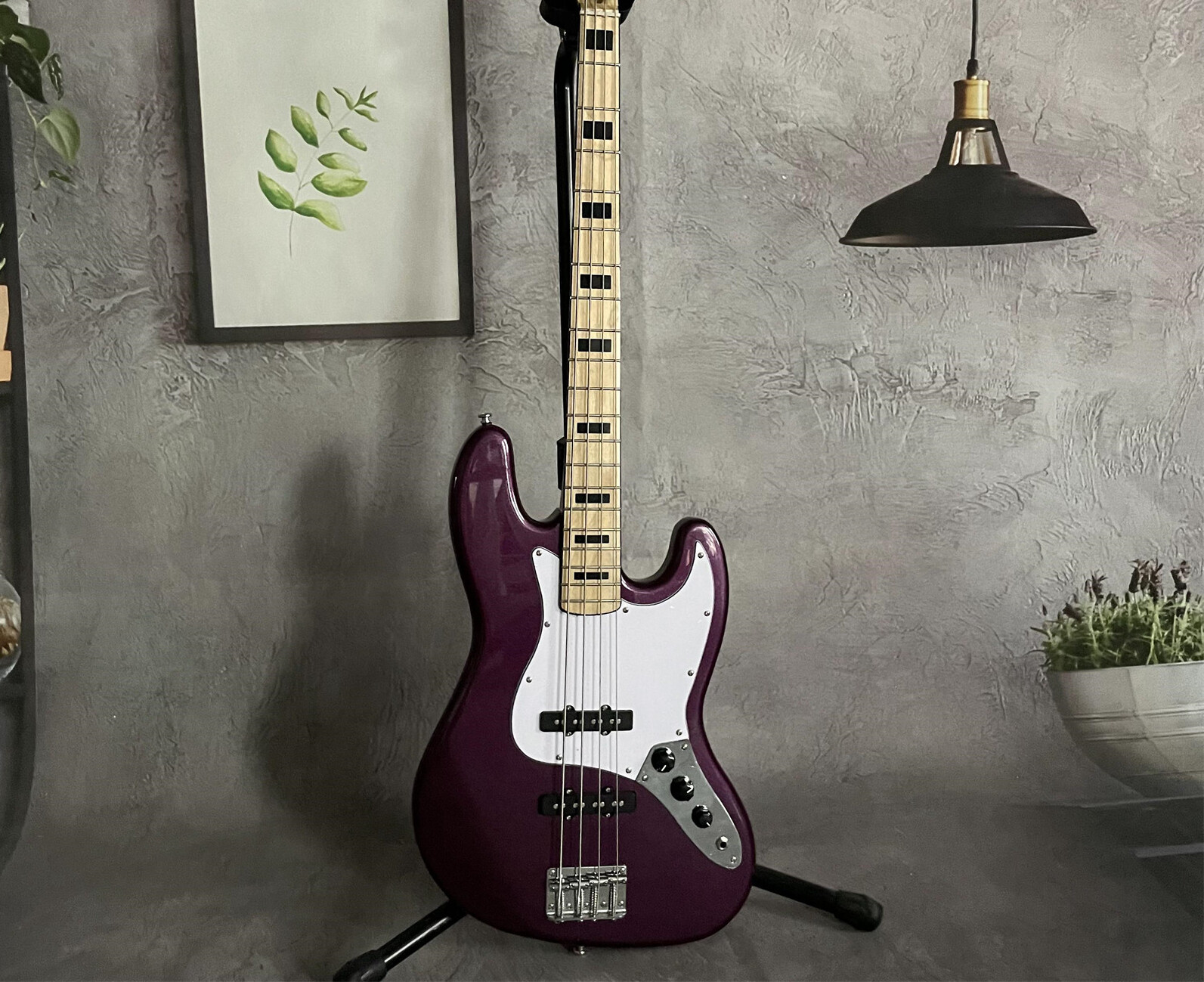 4 Strings Metallic Purple Jazz Electric Bass Guitar Maple