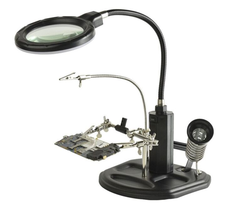 Soldering Helping Hands Station With USB LED 2.5x/4x Magnifier, 3 Hands Hobby