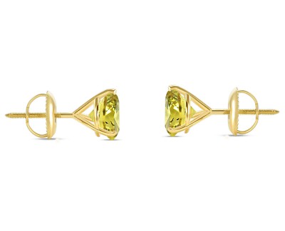 Pre-owned Shine Brite With A Diamond 5.50 Ct Round Cut Canary Earrings Studs Solid 18k Yellow Gold Screw Back Martini