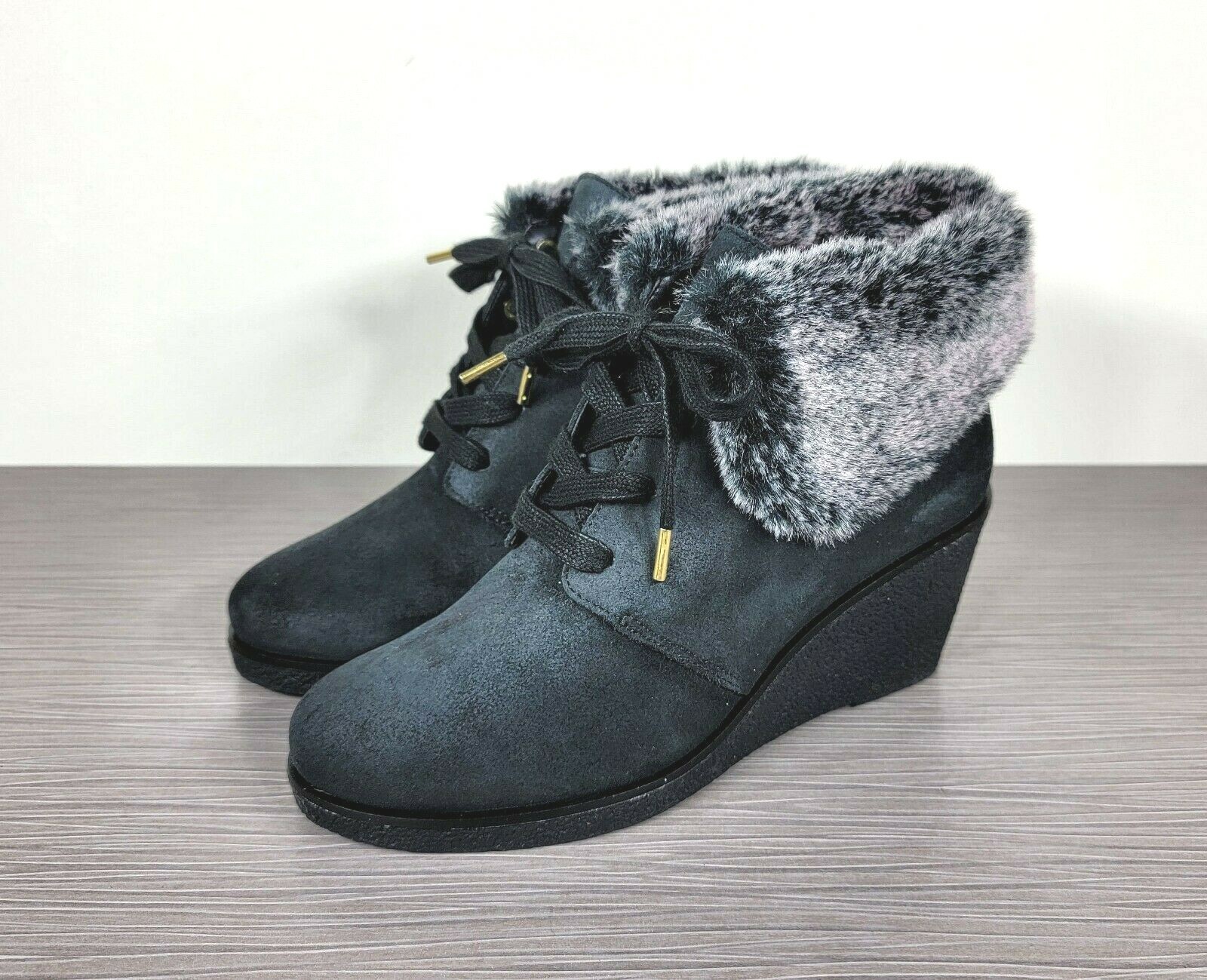Cole Haan Coralie Wedge Bootie, Black Waterproof Suede, Womens Various Sizes