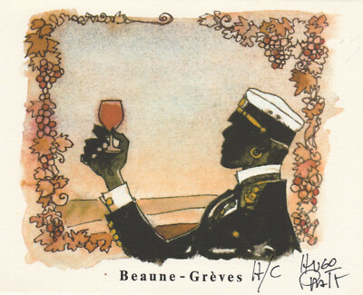 HUGO PRATT sérigraphie signée  etiquette de vin Beaune Greves 1982