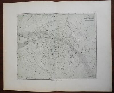 Northern Night Sky Constellations Milky Way 1875 Stieler & Bruhns detailed map