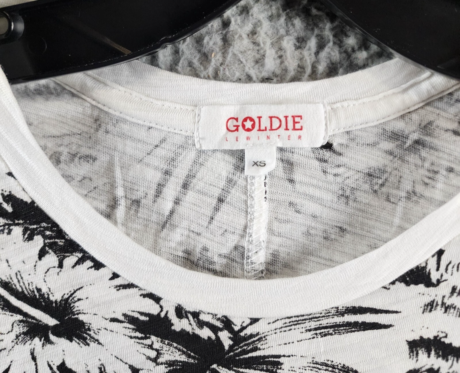 Goldie Palm Print Ringer Tee Women's XS White/Black Crew Neck Short Sleeve - Picture 5 of 13