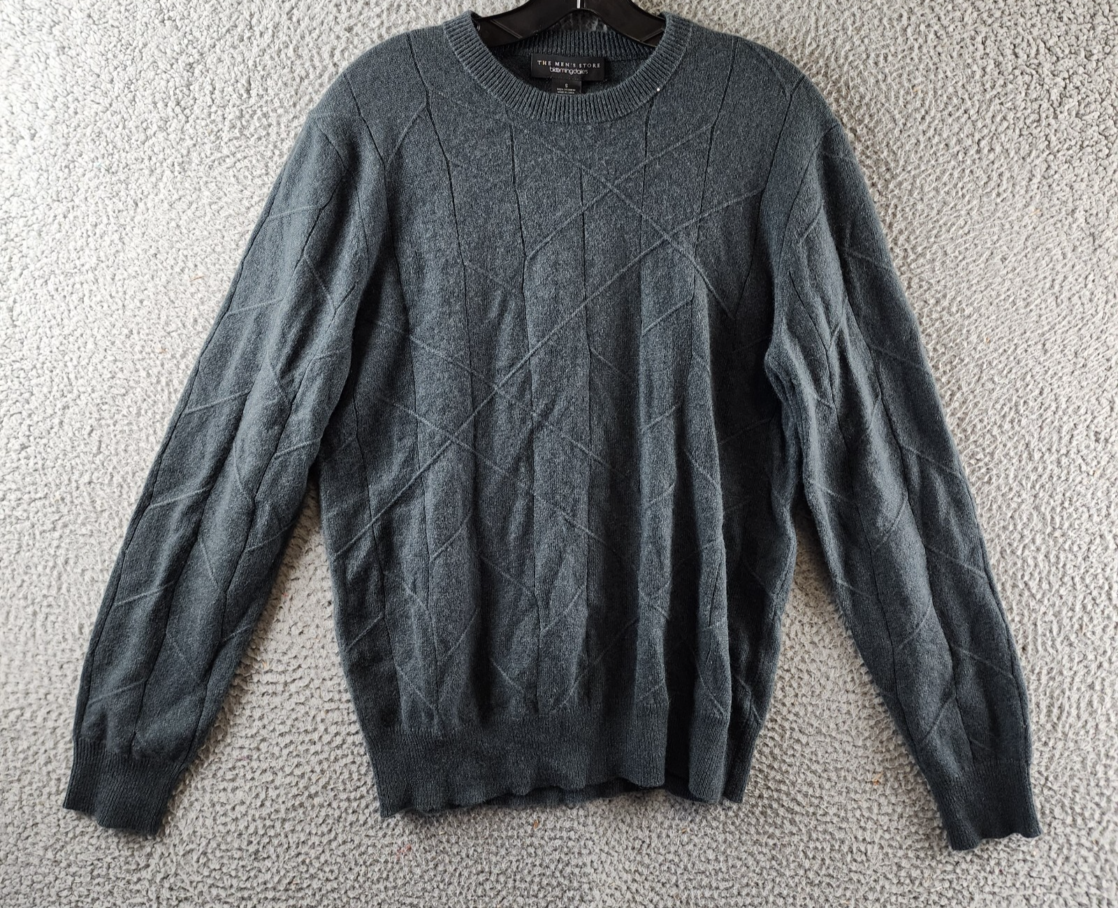 The Men's Store Bloomingdales Cashmere Novelty Stitch Sweater Mens S Slate Green - Picture 1 of 13