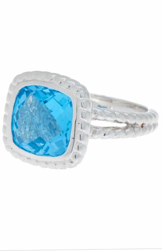 Pre-owned Effy Sterling Silver Square Blue Topaz Ring - Size 7