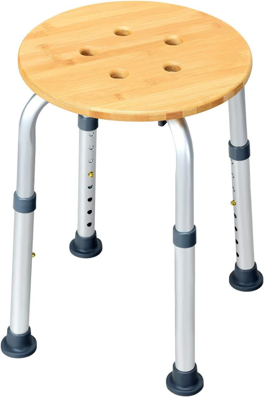 Bamboo Shower Seat Bench round Shower Seat W/Slip-Resistant 