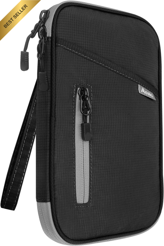 RFID Family Passport Holder Travel Wallet w/ Strap Black