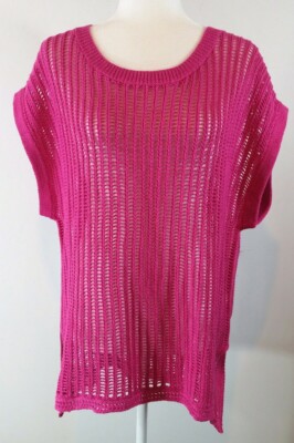 APT 9 Womens Sweater XL Open Knit High Low Drop Stitch Pullover Pink Swim Cover