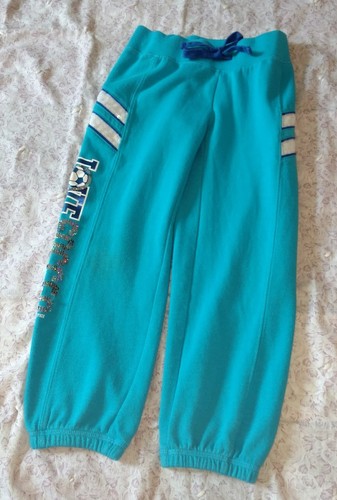 Justice Girls Size 6 Athletic Sweatpants Soccer Blue White Silver Sequin Elastic