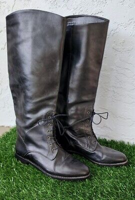 Cole Haan Vintage Lace Up Country Riding Boots Knee High Black Leather Size  9B