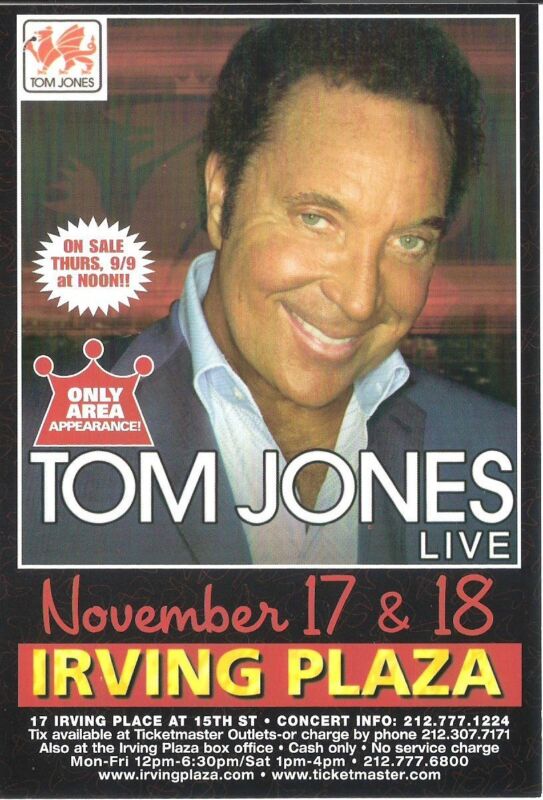 TOM JONES Concert Handbill Mini-Poster NYC