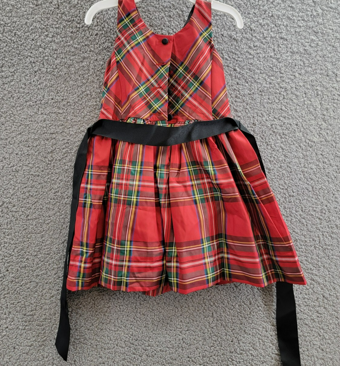 Polo Ralph Lauren Plaid Twill Dress Little Girls' 3 Red Multi Tie Waist Buttoned - Picture 10 of 16