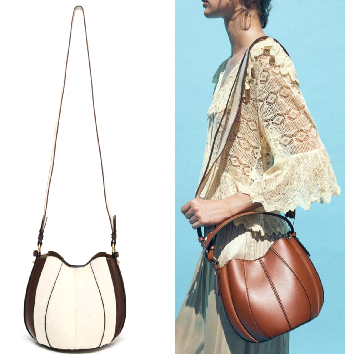 Zara Stitched Bucket Bag Dark Golden Brown 6201/610/709
