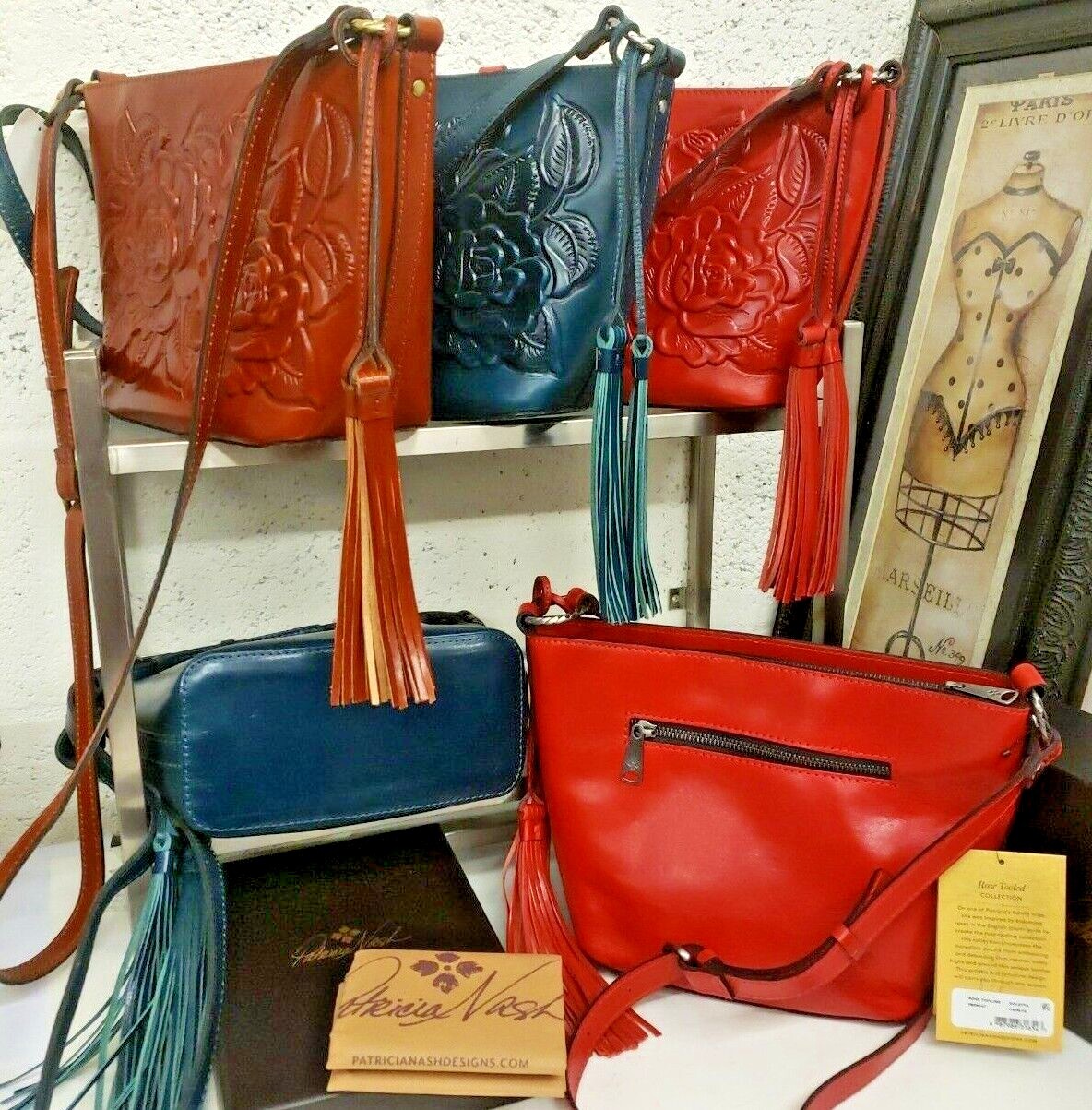 Patricia Nash medium Voletta Rose Tooled Leather Top Zip Crossbody