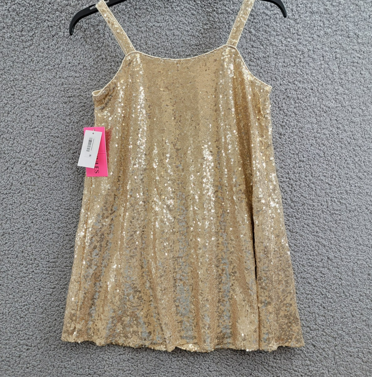 With Jules Sleeveless Sequin Swing Dress Big Girl XL Gold Straight Neck Pullover - Picture 9 of 15