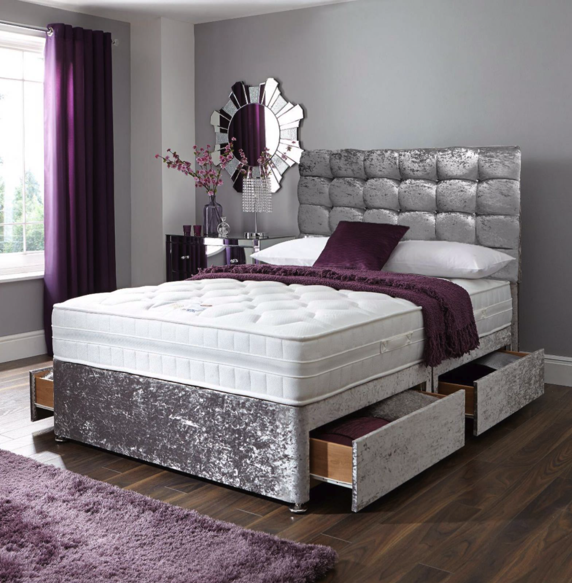 Grey crushed velvet divan bed deals