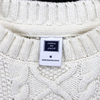 Janie & Jack Cable Knit Sweater Boys Sz 5 Ivory Pullover Cotton Wool Blend