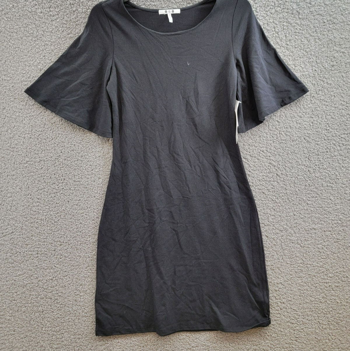 Three Dots Scoop Neck Dress Women's XS Black Solid Quarter Sleeve Pullover - Picture 2 of 16