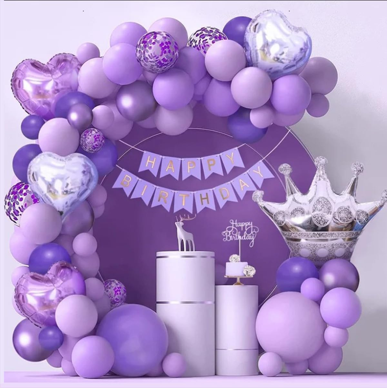 Purple Balloon Garland Arch Kit with Heart Crown Foil Balloon, Purple Balloon fo