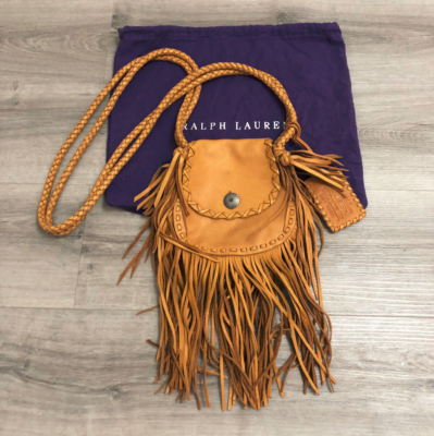 Ralph Lauren Collection Tan Leather Western Fringe Concho Shoulder  