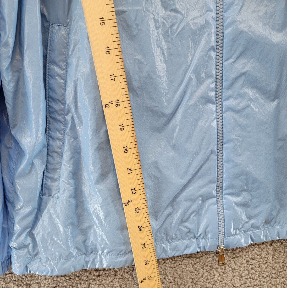Pre-owned Moncler Wuisse Shiny Parka Jacket Women's Blue Hooded Sz 1 Pocket Zipper