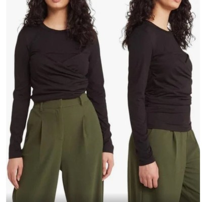 Vero Mada Women's Black Nelly Ruched Knit Long Sleeve Top Blouse XS NWT