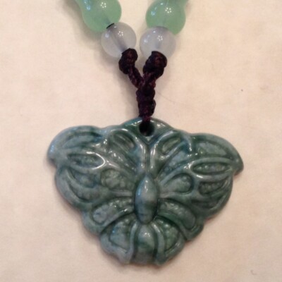 ~ Certified Green Carved Jade / Jadeite Butterfly Pendant Necklace