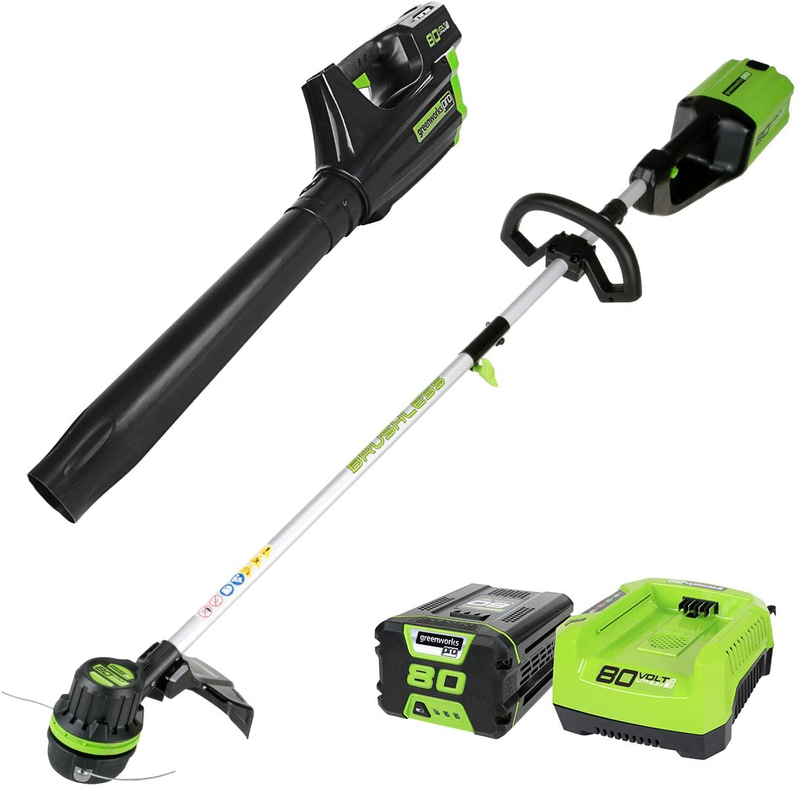 Greenworks Pro 80V Cordless Brushless String Trimmer + Leaf Blower Combo, 2Ah Ba