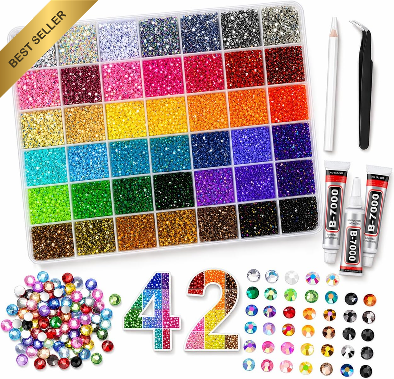 Bedazzling Kit, 42000 Pcs 3Mm Resin Flatback Rhinestones, 42 Colors Jelly Gems w
