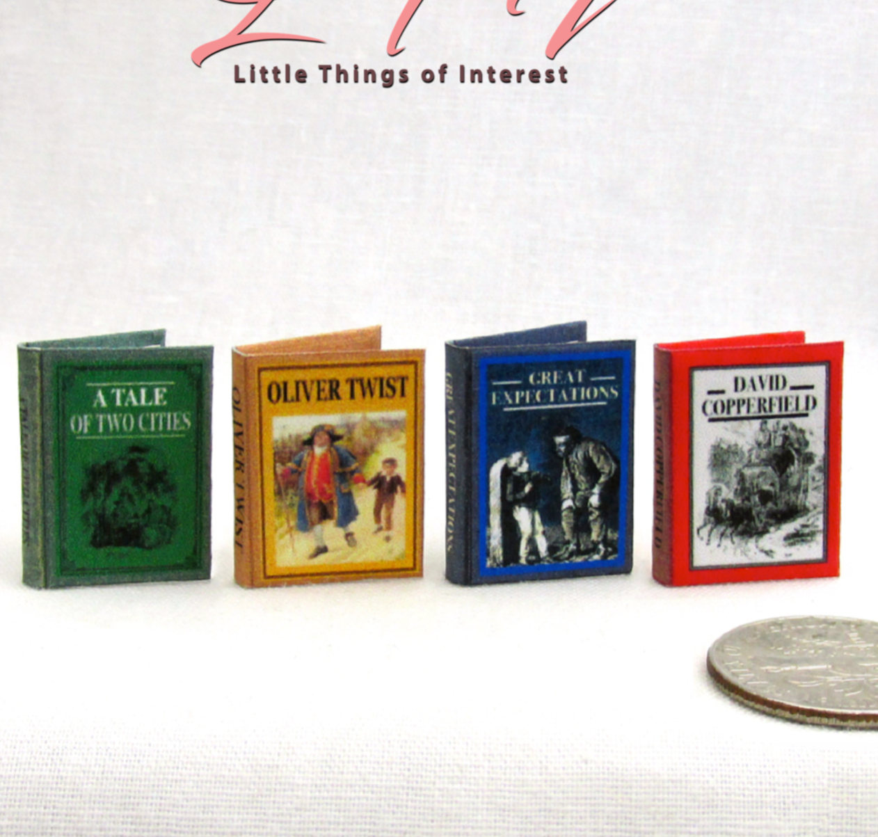 CHARLES DICKENS 4 Pc 1:12 Scale Miniature Readable Illustrated Books