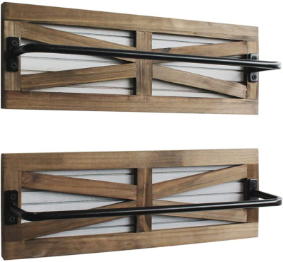 2PCS Rustic Towel Rack for Bathroom Wall Mounted, Wall Mounted Wood Hanging Bath