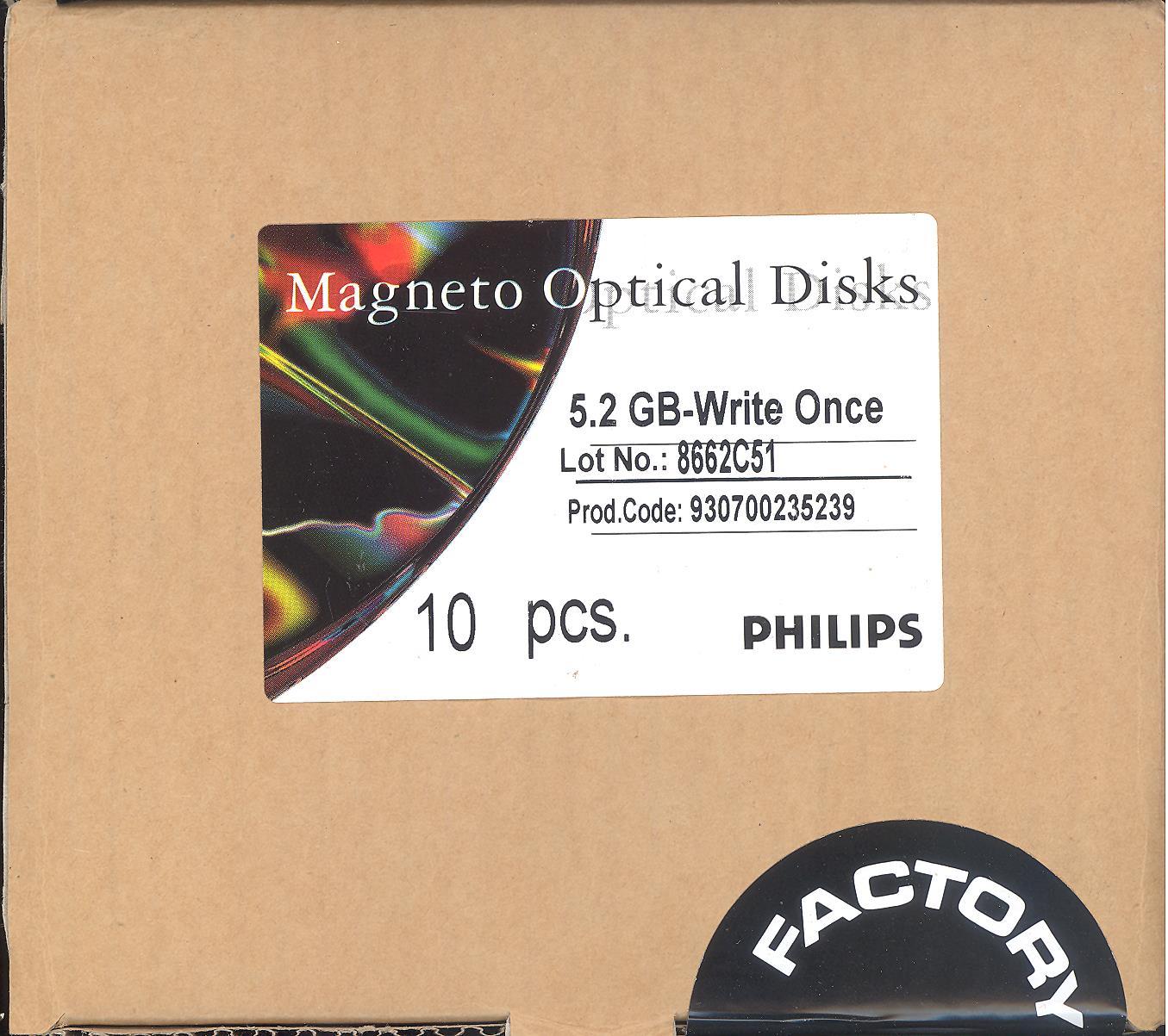 10 EACH..PHILLIPS 5.2 GB MO.. MAGNETO OPTICAL DISK..5.25